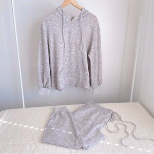 NY Collection Women's Cozy Soft Hoodie with Jogger, Pockets, Gray, 1X